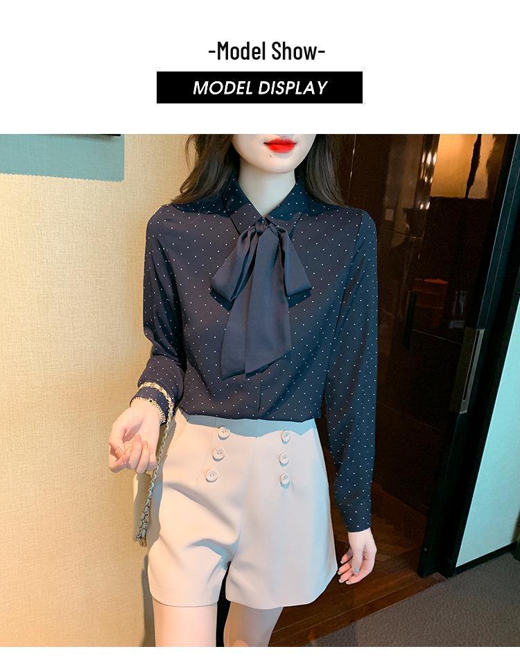 Polka Dot Bowknot Chiffon Blouse - Women's Long Sleeve Autumn Fashion