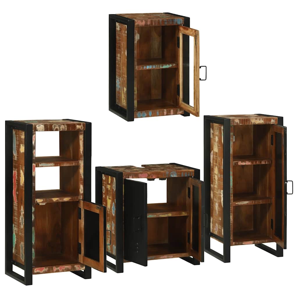 Bathroom Furniture Set with Shelf 4 pcs Multicolored Solid Reclaimed Wood