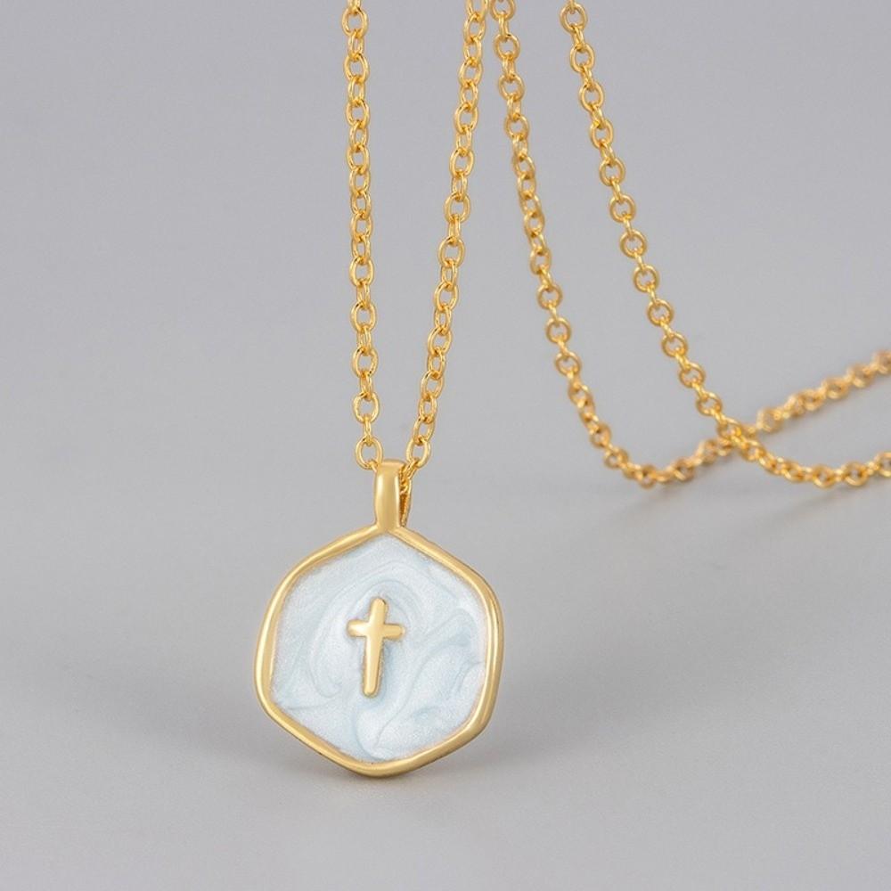 Exquisite Small Cross Pendant Necklace Colorful Enamel Metal Choker Necklace Irregular Neck Chain Women Jewelry синий