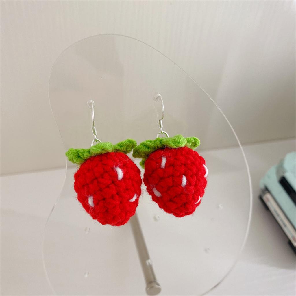 Handmade Knitted Strawberry Earrings Handmade Woven Earrings Unique Earrings Perfect Gift for Fashionable Women Girls