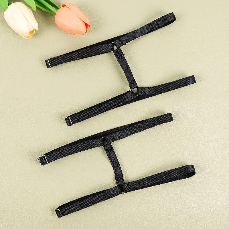 1Pair Women's Black Elastic Thigh Garters with Adjustable Double Row Leg Straps, Fashion Punk Leg Straps