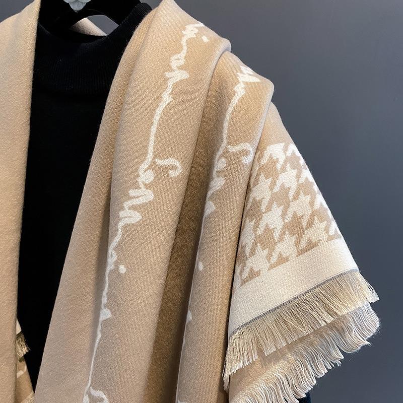 Novo cachecol quadrado feminino para outono e inverno, cachecol grosso e grande, luxuoso, macio, imitação de caxemira, para áreas externas