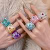 New Trendy Colorful Rhinestone Resin Finger Rings for Women Girls Sweet Chunky Irregular Geometric Rings Aesthetic Zircon Gift