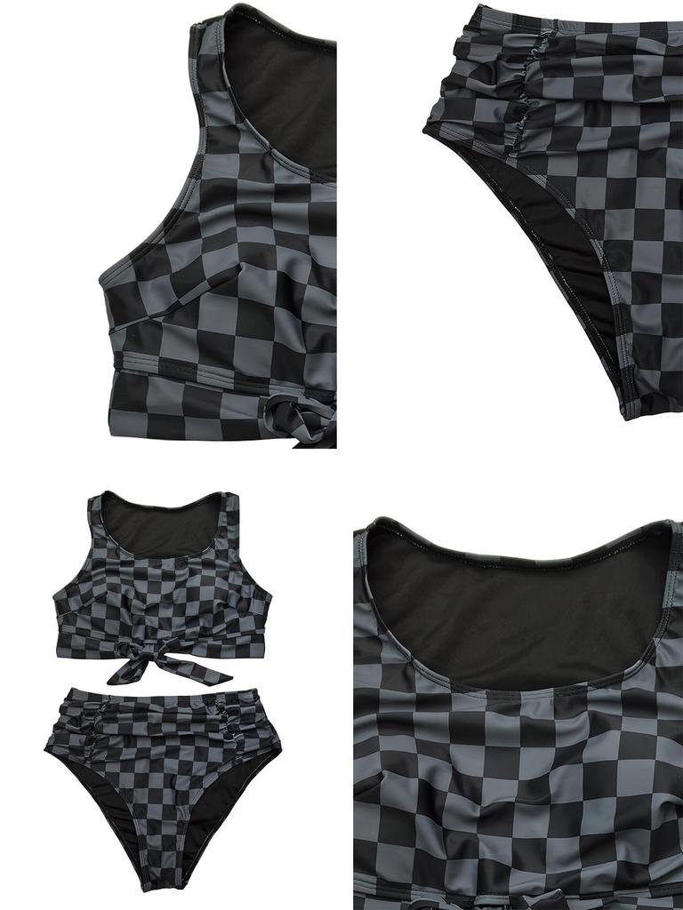 Badeanzug in Übergröße mit hohem Bund, Trägern und Schlitz, mit Bauchkontrolle