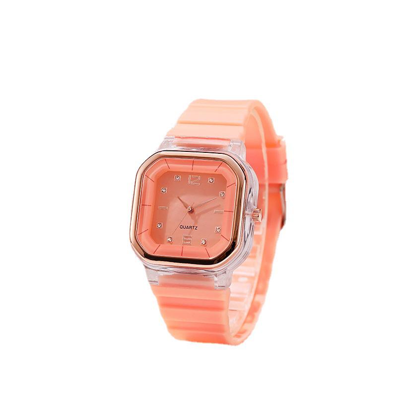 Spring/Summer Women's Square Silicone Watch - Fashionable Student Style with Diamond Accents