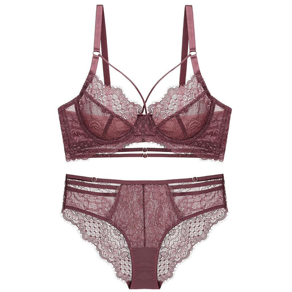 Sexy Ultra-thin Lace Push Up Bra Set Classic Hollow Bandage Women Underwear Transparent Intimates Plus Size Bra and Panties Set