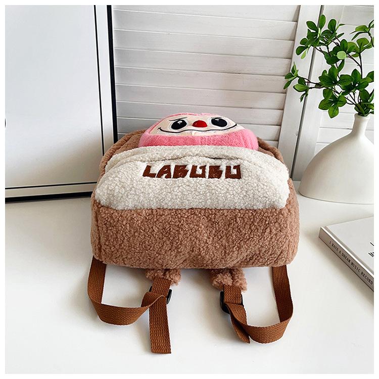 Labubu Cartoon Campus Backpack Plush Bag Cute Lamb Hair Cute Doll Shoulder Large Capacity Pain Bag