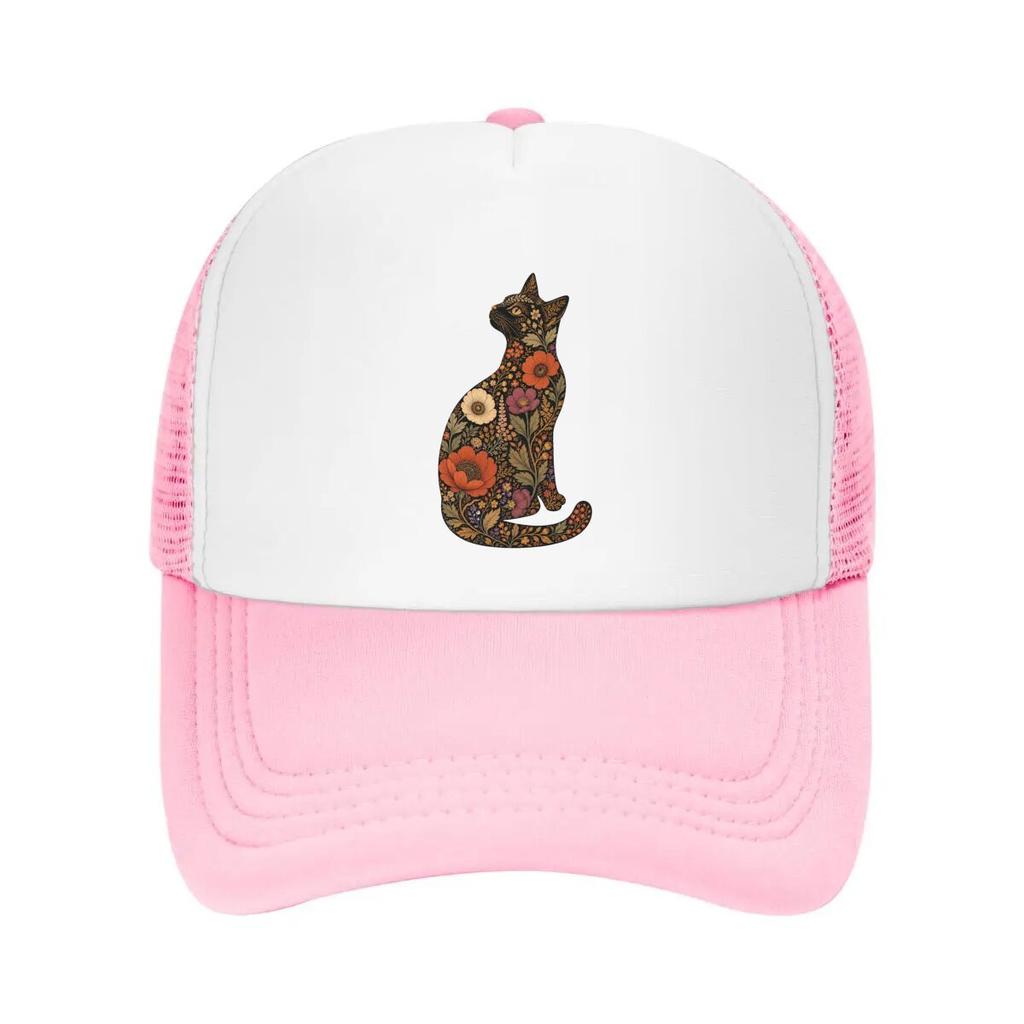 Bohemian Botanical Cat Silhouette Po Mesh Baseball Cap Casual Hat Outdoor For Womens Unisex FeUnisex