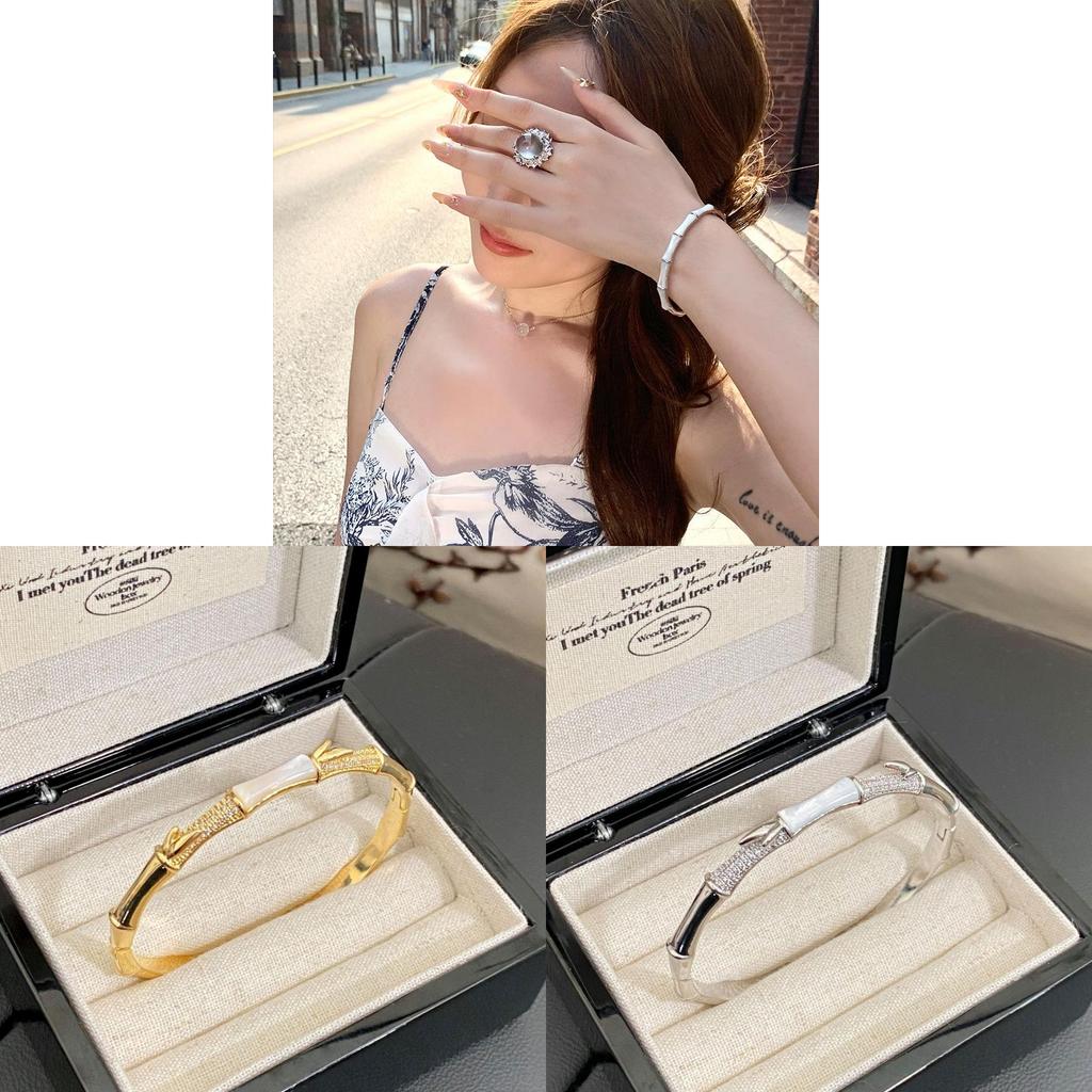 Floral Pattern Copper Bangle With Gold Plating And Zircon Stones For Fashionable Women