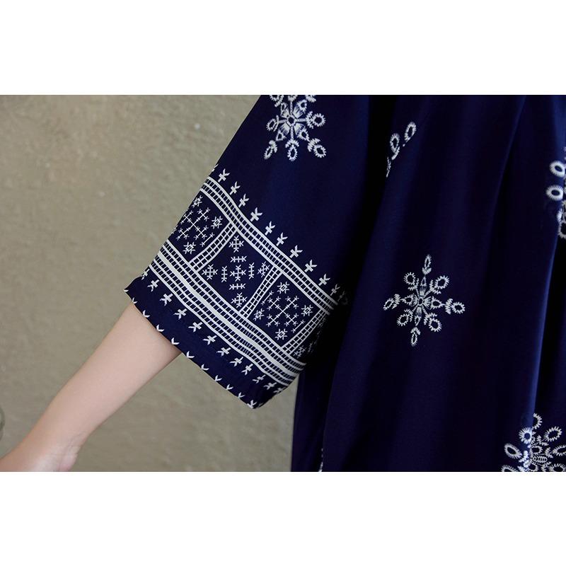 DIMANAF 2025 Summer Plus Size Dress Women Casual Long Vintage Cotton Dress Loose Basic Printing Dress