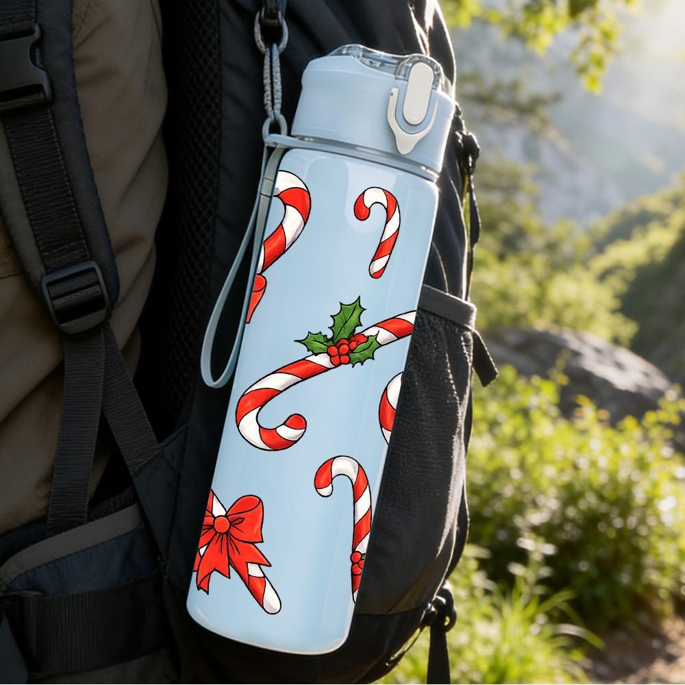 1PC Red Poinsettia Christmas Leaf Pattern 750ml Color Plastic Sports Water Bottle Leakproof Flip Straw Lid Suitable for Sports Office Home Use