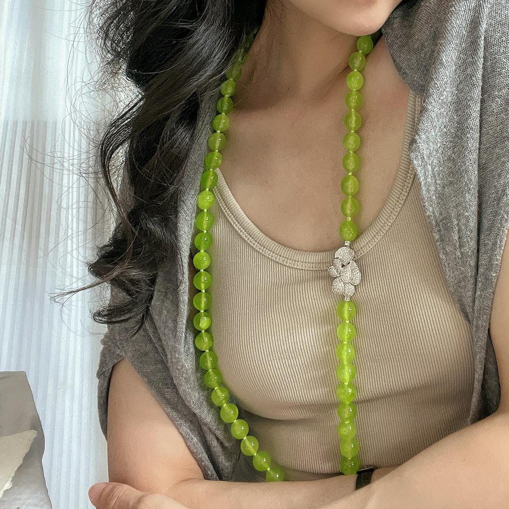 Autumn And Winter Long Quartz Rock Jade Sweater Chain Fashionable Versatile Temperament Atmosphere Necklace Women Wear A Variety Of Ways