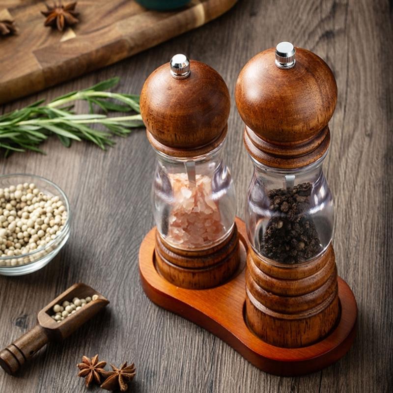Manual Wood Peppers Grinder Adjustable Coarseness Peppers Mill Refillable Manual Salt Grinder Kitchen Tool Easy to Use