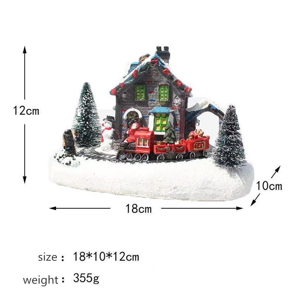 Colorful  Luminous  Small  House Christmas Decoration Small Train Snow House Resin Crafts Christmas Ornaments
