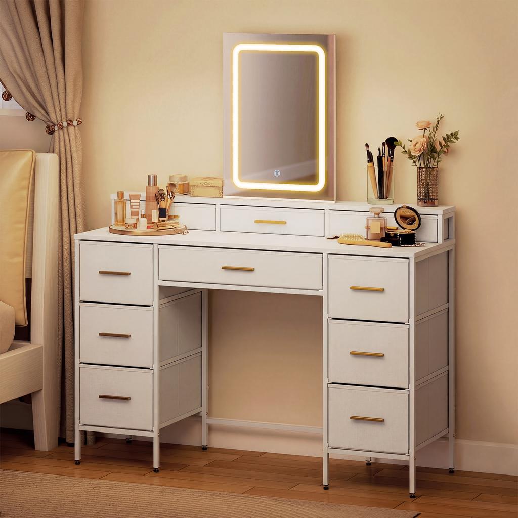 Multi Storage Elegant Dressing Table With Led Mirror White