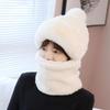 Winter Simple New Style Thickened Warm Plush Scarf All-in-one Hooded Scarf Three-in-one Cute Fox Ear Hat Female Hooded Ski Mask