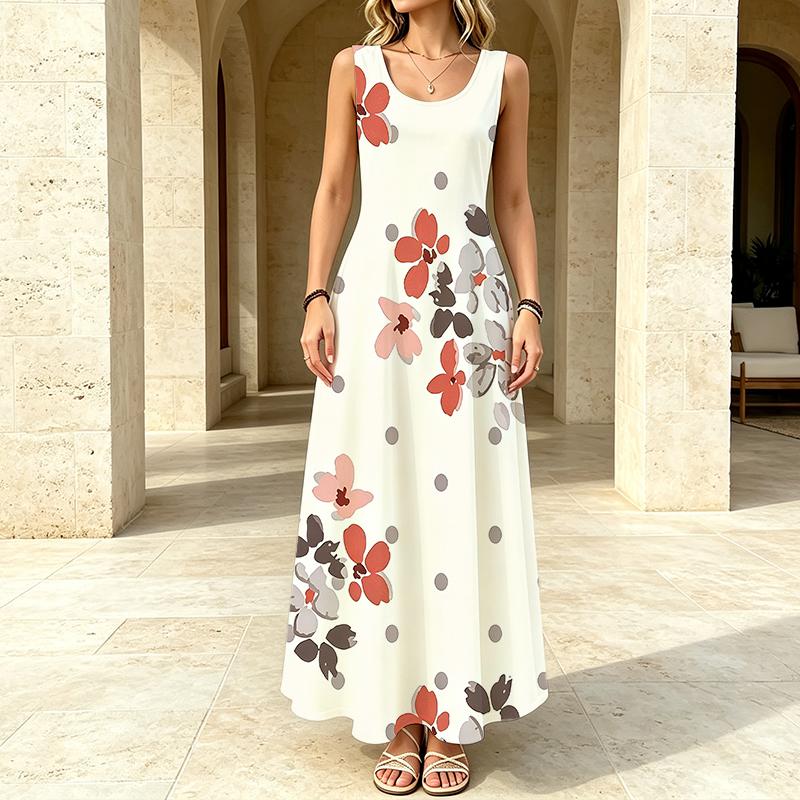 Summer Lightweight Flowy Beach Vacation Dress Sleeveless Minimalist Flared Long Skirt Flattering for Daily Casual Wear