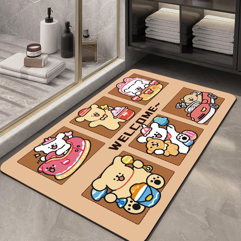 Non-Slip Water-Absorbing Cute Puppy Floor Mat for Bathroom Entrance
