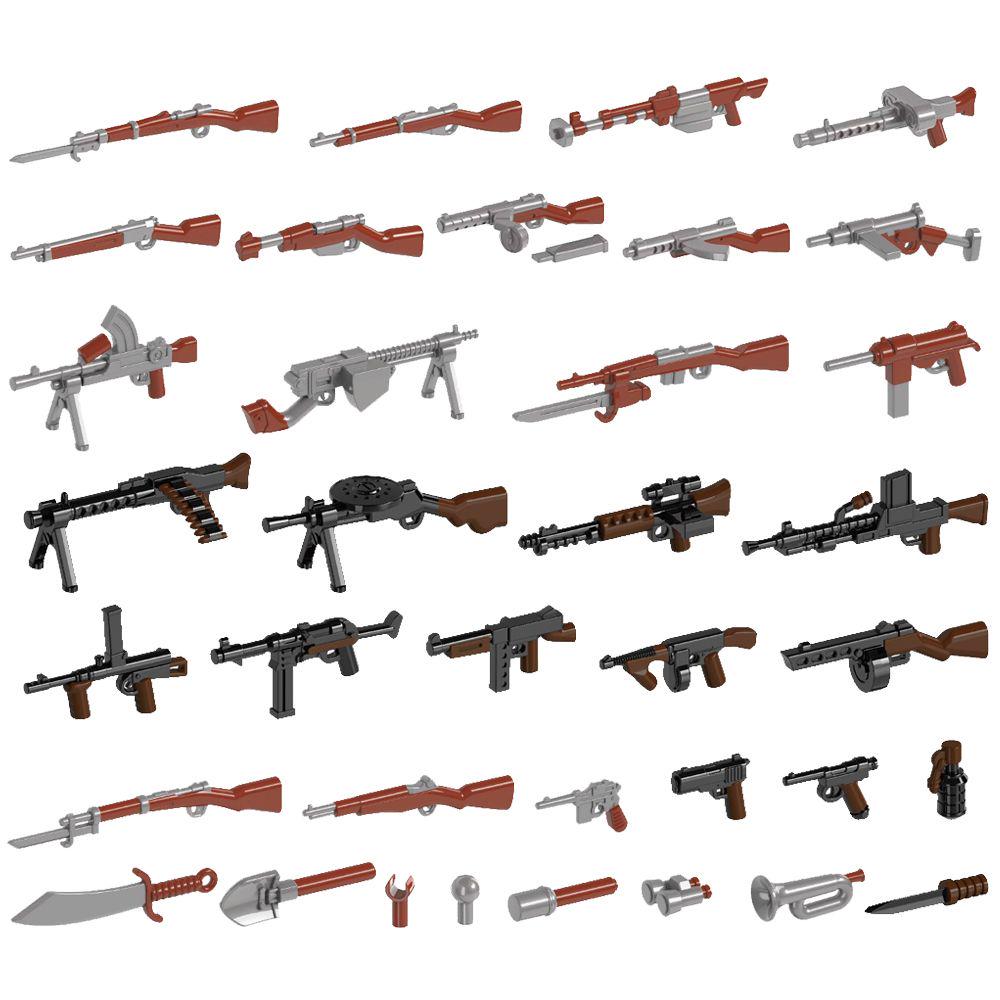 5/10 WW2 Soldier Weapons Building Block Two-color Printing Machine Rifle Submachine Sniper Guns Military Accessories Block Bricks C238