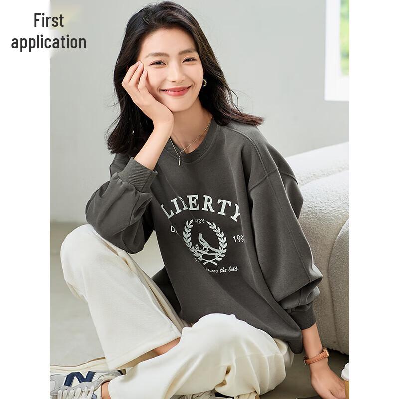 Chushen Damen Locker Geschnittenes Langarm-Sweatshirt mit Print