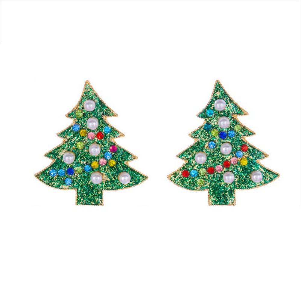 Colorful Rhinestone Drop Ear Drop Dangle Crystal Xmas Studs Christmas Tree Earrings  Fashion Women