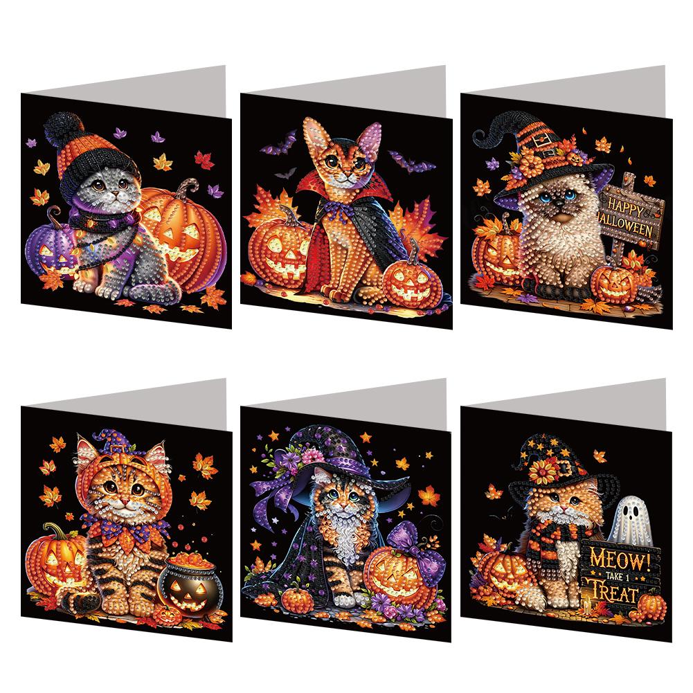 6pcs DIY Rhinestone Diamond Art Greeting Cards Mosaic Postcards Halloween Designs Diamond Art Handmade Cards for Festivals