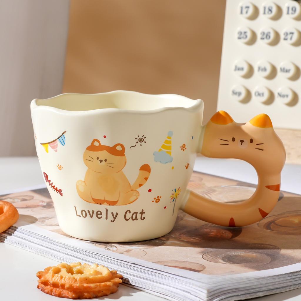 Cute Cat Ceramic Cup Cute Covered Mug Drinking Water Creative Home Coffee Cup Cat Ceramic Cup