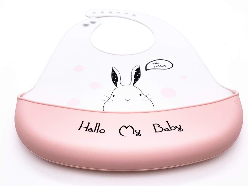 Silicone Bib Baby Mealtime with Catches and Rabbit [KAGAWA] Apron, 3D, Sleeveless, Washable, Pockets, Spills! (Rainbow Design)