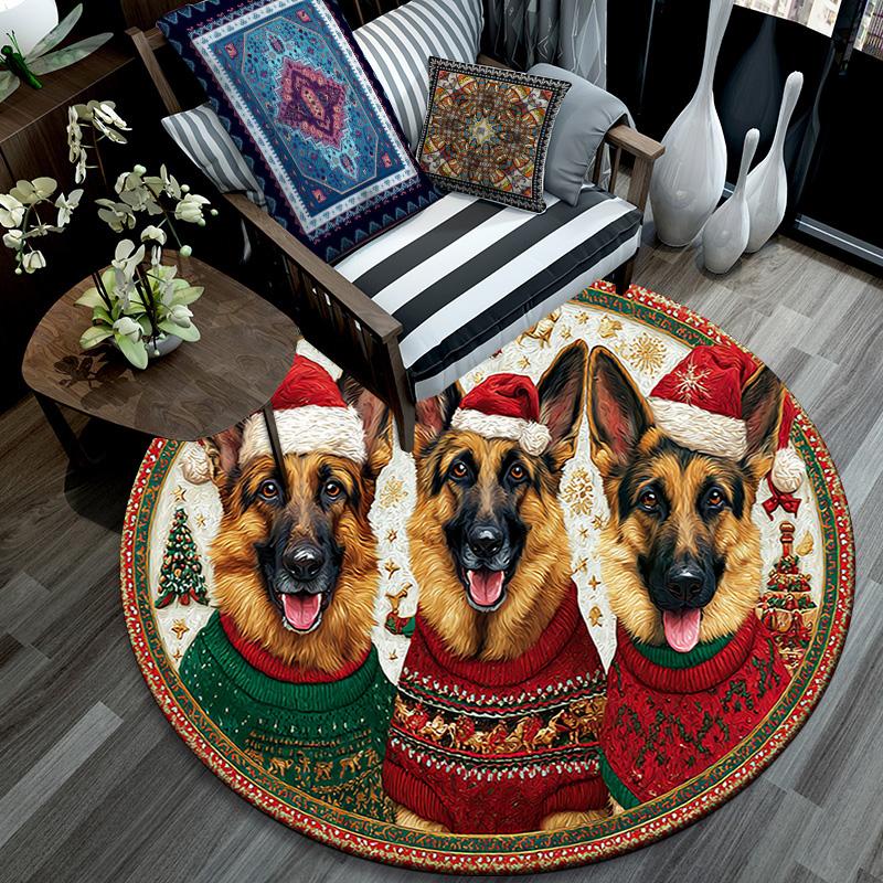 German Shepherds Round Area Rug,Carpet Rug for Living Room Bedroom Sofa Playroom Decor,Non-slip Floor Mat