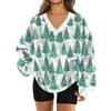 Women's Fashionable V-neck Christmas Printed Long Sleeved Casual Pullover Plush Warm Pocket Sweatshirt Top