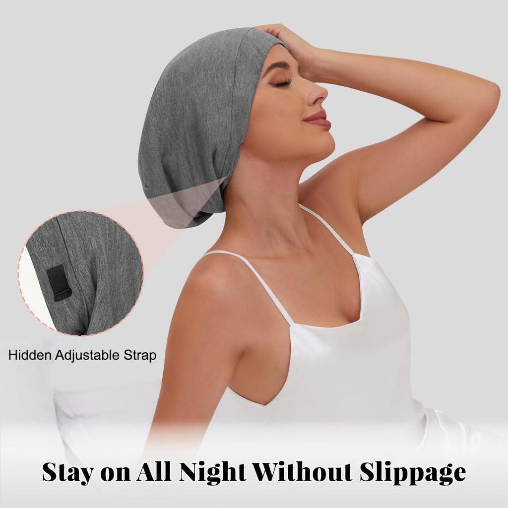 Women's Modal Satin Lined Nightcap Turban Hat with Adjustable Elastic
