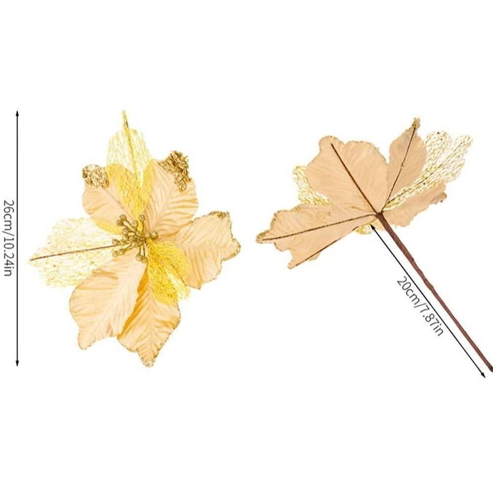 Maple Leaf Shaped Simulated Christmas Flowers Luxury Handmade Xmas Decorative Flowers Realistic Eternal Flower Festive Display