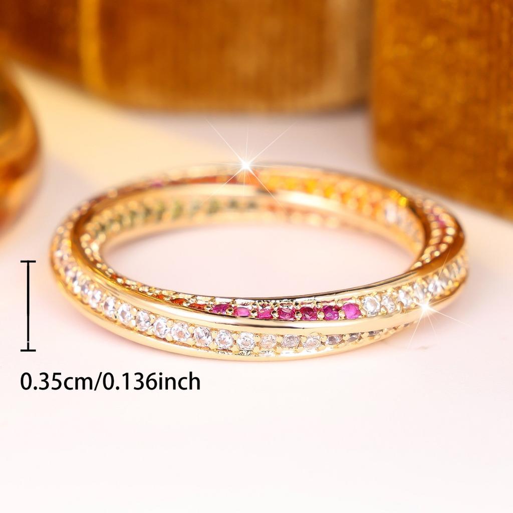 European and American style, minimalist three-layer ring with diamond accents Colorful diamond-studded thin ring, a versatile accessory for everyday