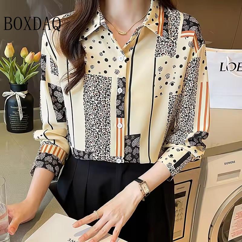 Fashion Woman Blouses Autumn Shirts For Women Abstract Striped Basic Womens Tops Luxury Women's Lapel Blouses Print Elegant