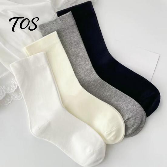 Soft Cotton Crew Socks 5 Pairs Solid Color Set, Moisture Wicking Breathable Warm for Women, Stretch Casual Mid-calf Spring Autum Comfortable Stretchy