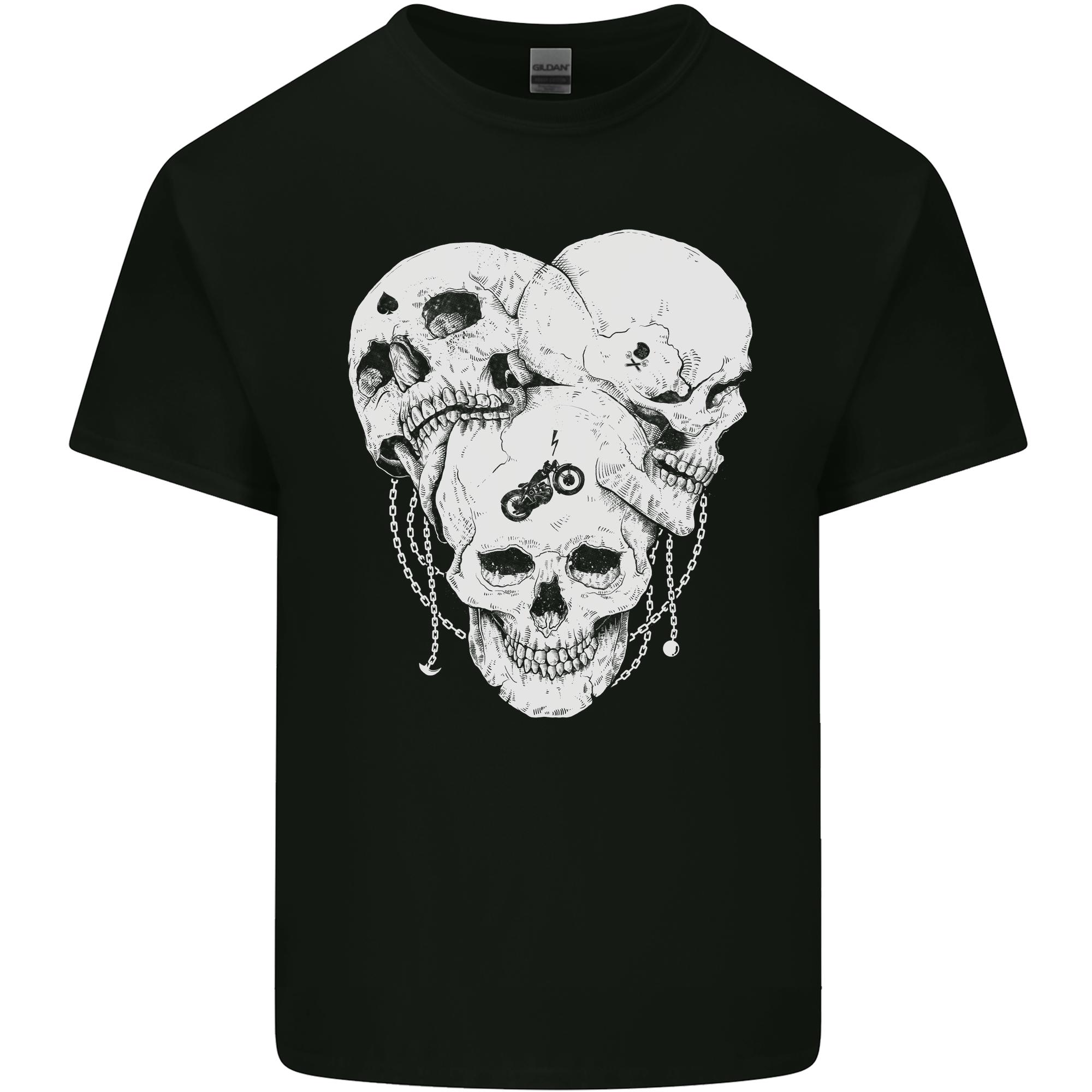 3 Skulls Gothic Heavy Metal Biker Demon Unisexs Light Cotton TShirt S