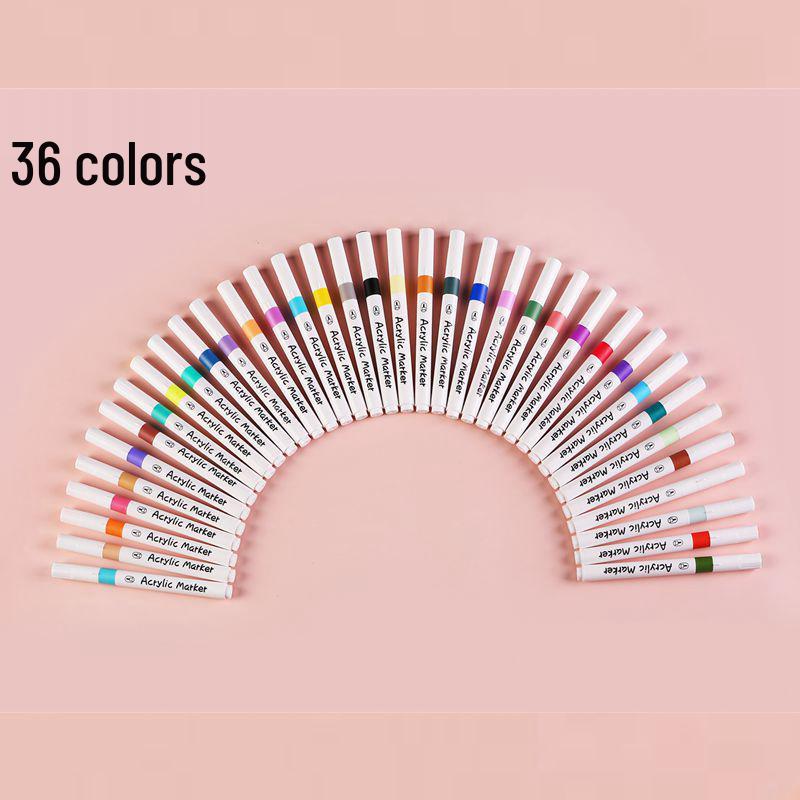 36-Color Acrylic Markers Set: Student Art & DIY Bullet Journal Pens in Handheld Square Box
