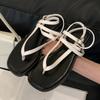 Fashion 2025 Summer New Clip Toe Flat Heels Women Sandals Fashion Buckle Strap Casual Party Dress Flip Flops Shoes Ankle Strap Sandals