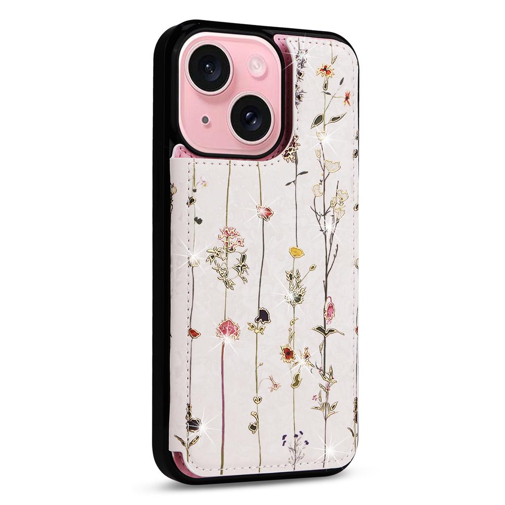 Für iPhone 15 Kartenfachhülle Ständer Sturzsicher Blumenmuster Handyhülle