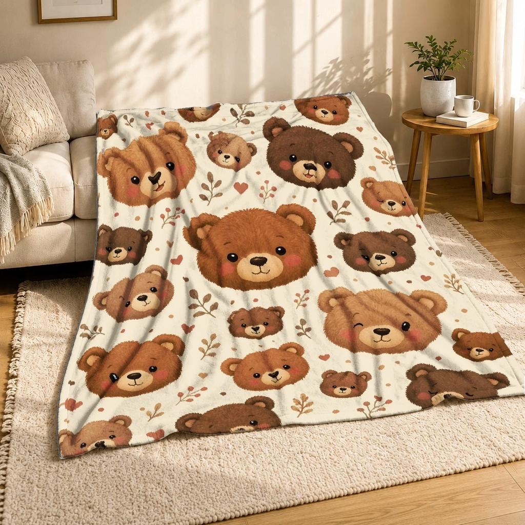 Teddy Bear Face Coral Fleece Blanket Cute Nursery Decor
