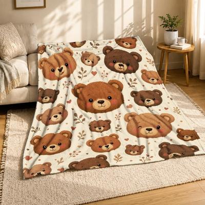 Teddy Bear Face Coral Fleece Blanket Cute Nursery Decor