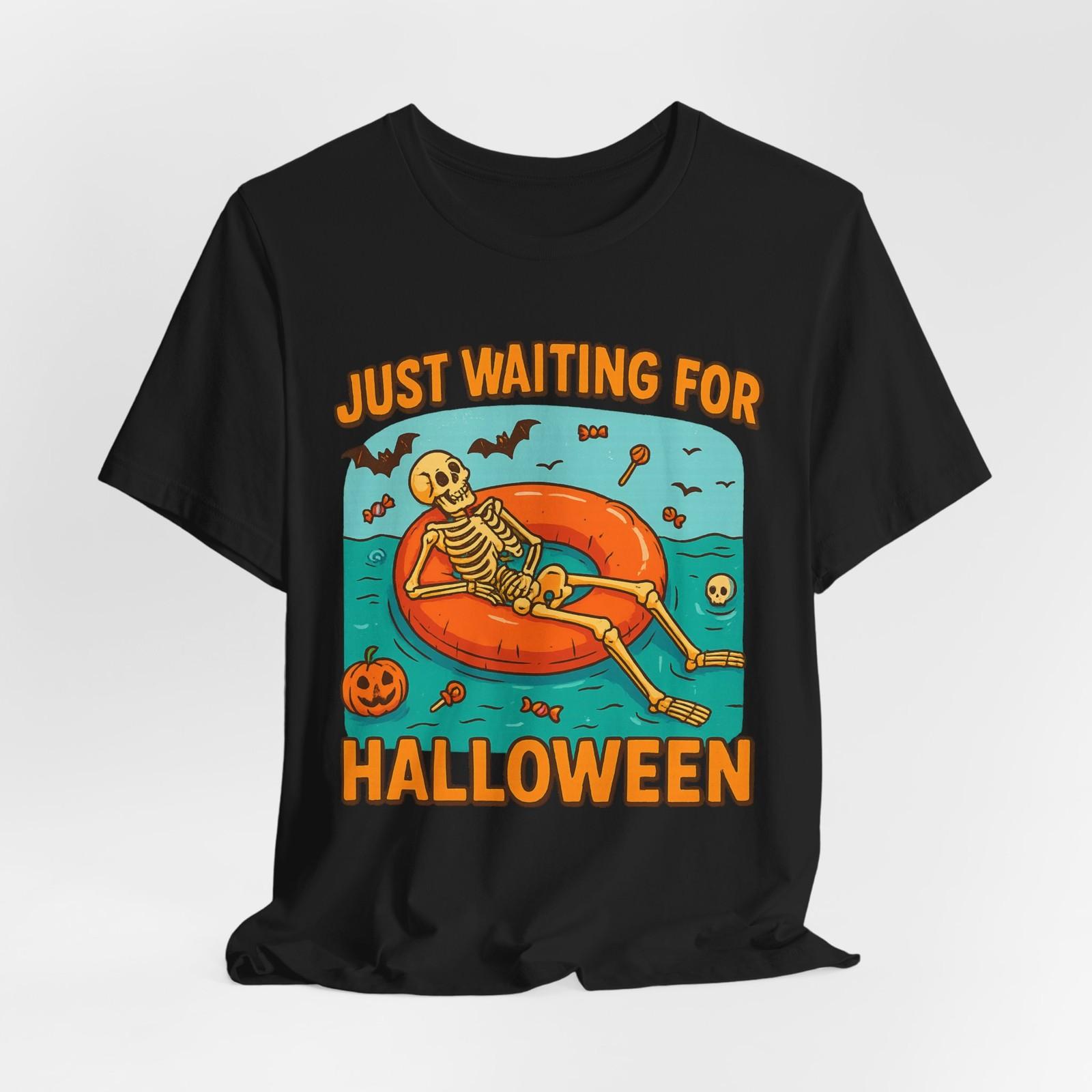 Just Waiting for Halloween Skeleton Shirt Funny Spooky Pumpkin Bat Graphic Tee S разноцветный