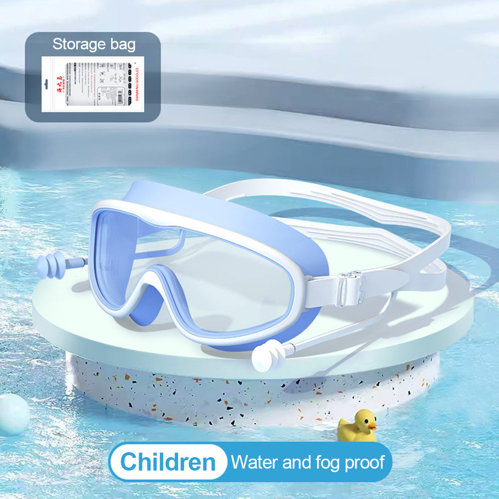 Large Frame Swimming Goggles with Earplugs for Kids High Quality Children's Antifog Swim Pool Glasses Waterproof HD Swim Eyewear
