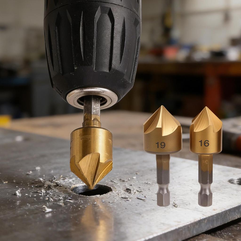 6PCS Countersink Drill Bit Hex Shank HSS Flute Countersink 90 Degree Center Punch Tools Set Chamfering Bits Cutter for Wood