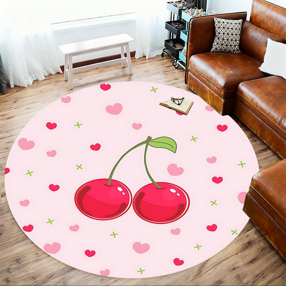1pc Cherries Heart Round Chair mat Area Rug - Non-Slip, Floor Mat for Office, Bedroom, and Indoor Decor c1125133