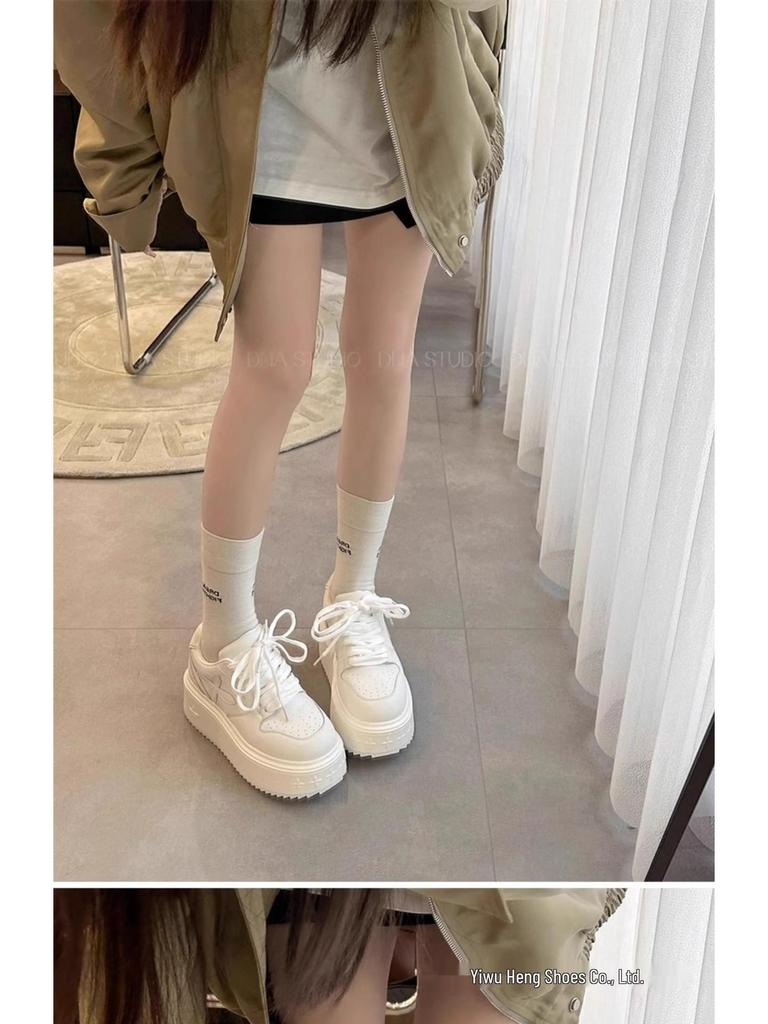 Baskets blanches à semelles épaisses pour femmes: Chaussures à plateforme automne 2025, Style sportif décontracté polyvalent augmentant la hauteur