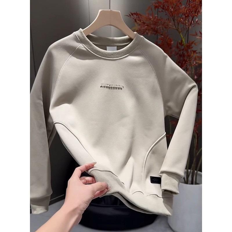 Men s Korean Style Trendy Casual Round Neck Sweatshirt – Loose Fit Long Sleeve Pullover L