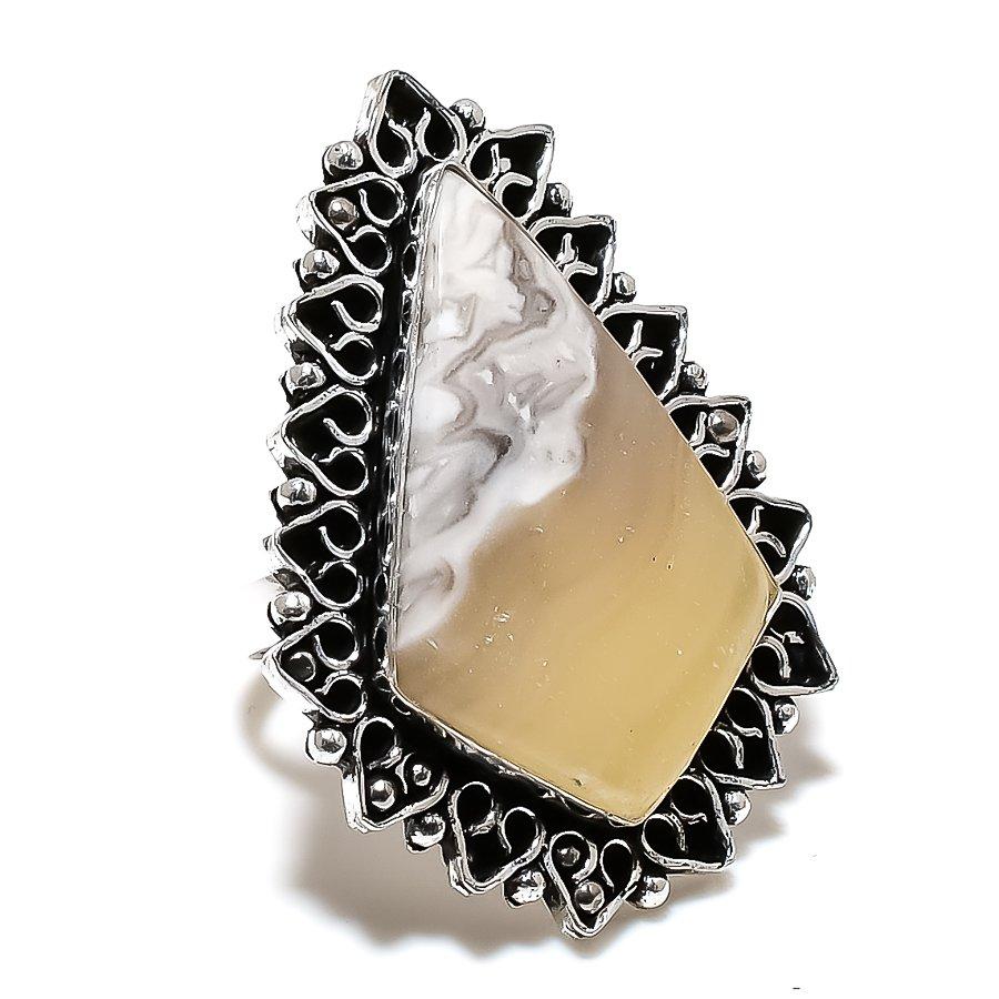 Calcite Agate Gemstone Handmade 925 Sterling Silver Jewelry Ring Size 8 SU-10513