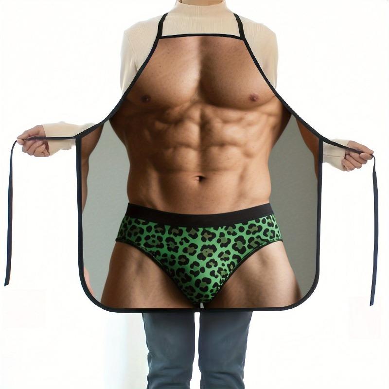 1pc Funny Muscle Man Apron Sexy Body Print Kitchen Cooking Baking Gift For Men Gag Gift Chef Wear Novelty Humor Design
