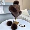 Mink Fur Hat Lei Feng Hat Natural Fur Hat With Fox Fur Ball With Ear Protection Winter Hat For Women Female Warm Knitted Hat